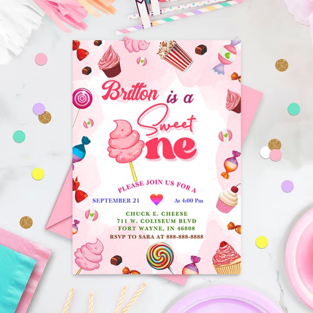 Girl Birthday Candy Sweet One Party Inbjudningar (Skapare uppladdad)