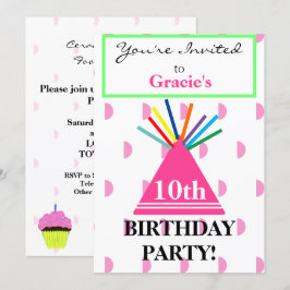 Girl Birthday Hat Rosa Cupkaka Inbjudningar
