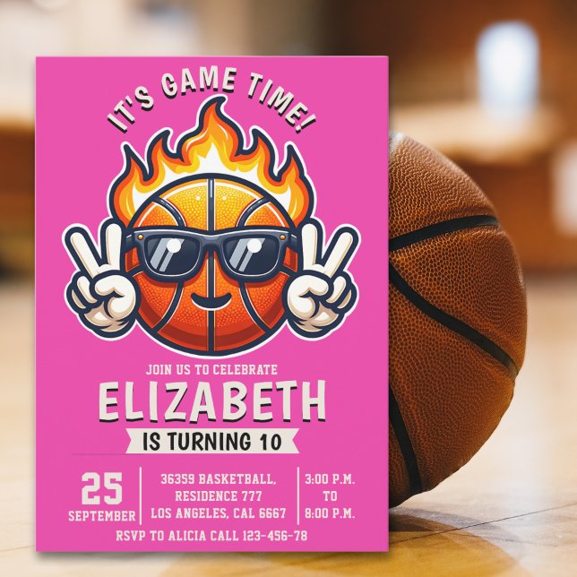 Girl birthday party with a basketball Ball theme Inbjudningar (Skapare uppladdad)