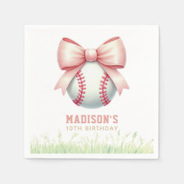 Girl Birthday Personalized Pink Baseball Bow Pappersservett