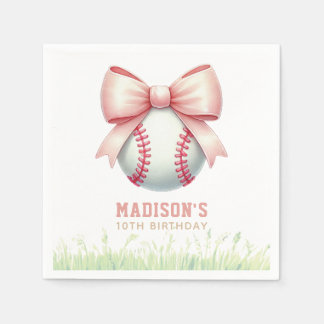 Girl Birthday Personalized Pink Baseball Bow Pappersservett