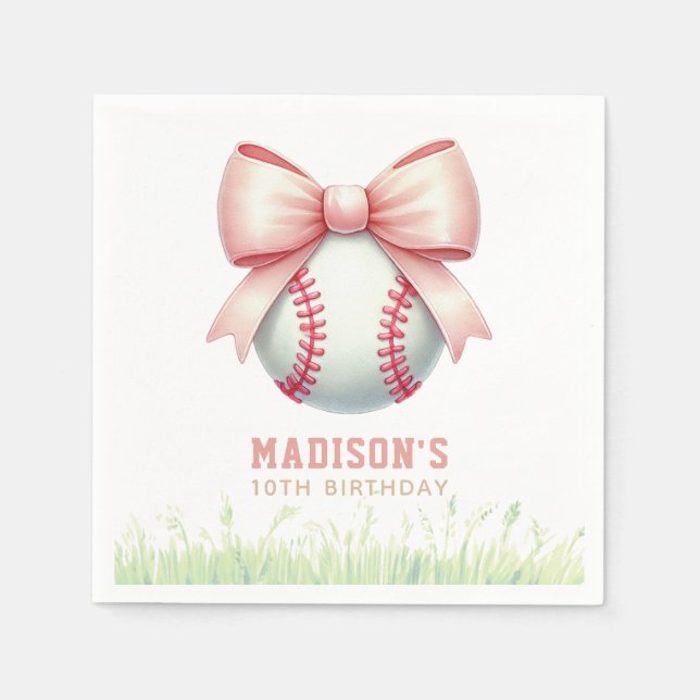 Girl Birthday Personalized Pink Baseball Bow Pappersservett (Framsidan)