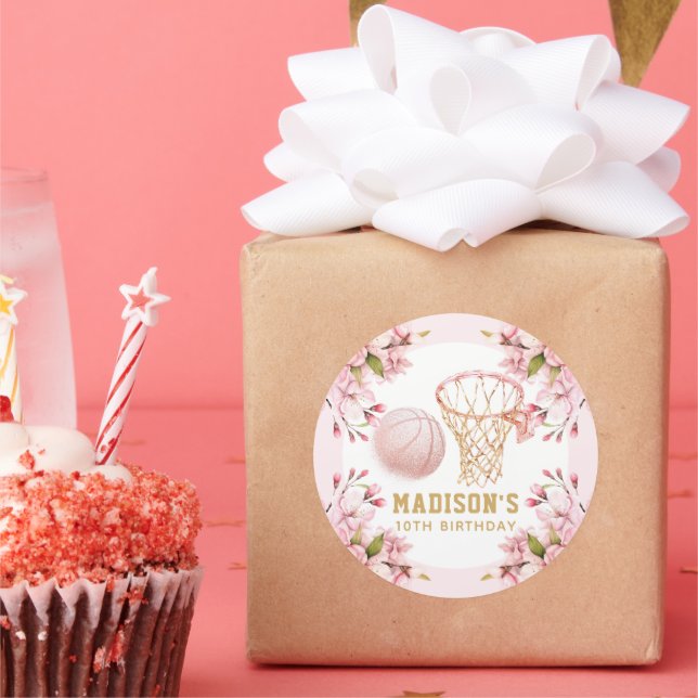 Girl Birthday Personlig Basketball Runt Klistermärke (Part)