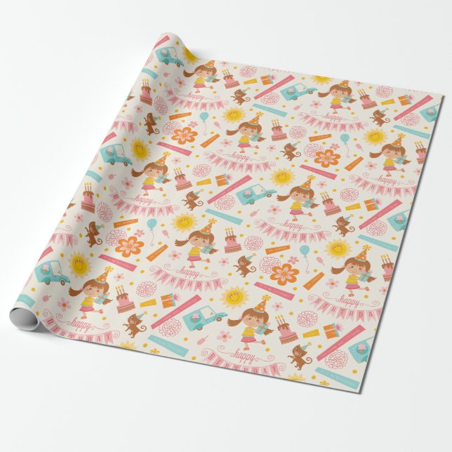 Girl Birthday Rosa Presentpapper (Utrullad)