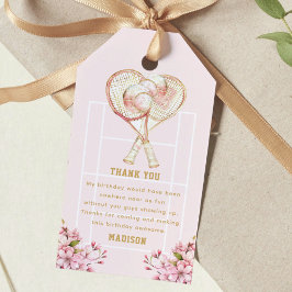 Girl Birthday Tennis Pink Gold Presentetikett