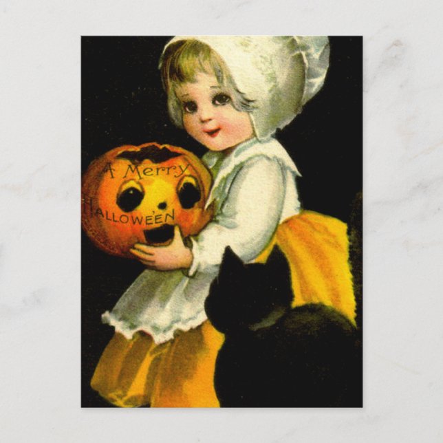 Girl & Black Cat Vykort (Framsida)