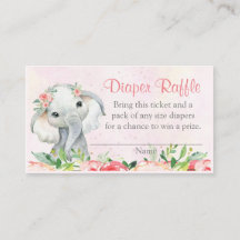 Girl Blommigt Elephant Diaper Raffle Biljett