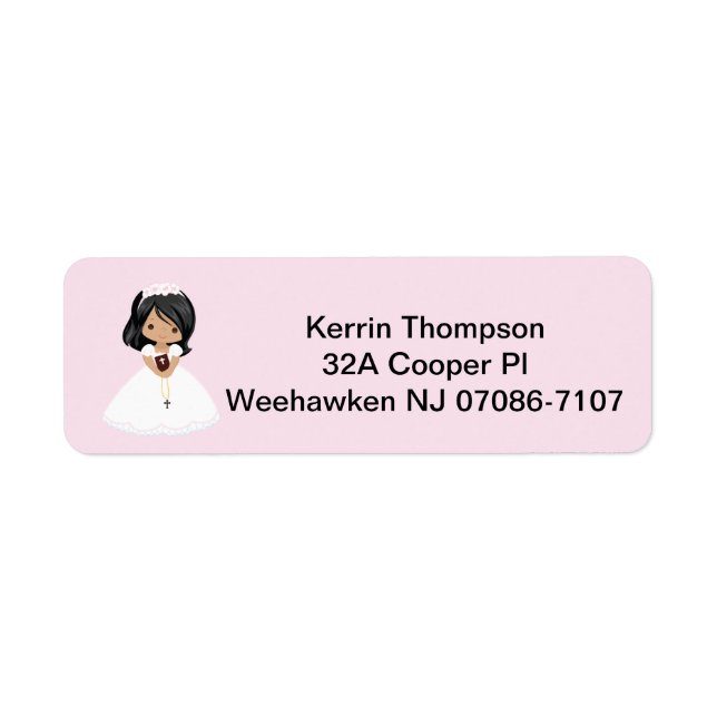 Girl Blommigt First Communion Returetiketters Returadress Etikett (Framsidan)