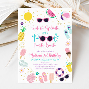 Girl Boho Bassäng Party Birthday Inbjudningar