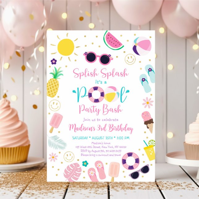 Girl Boho Bassäng Party Birthday Inbjudningar (Skapare uppladdad)