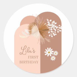 Girl Boho Birthday ClassiRound Stickers Runt Klistermärke