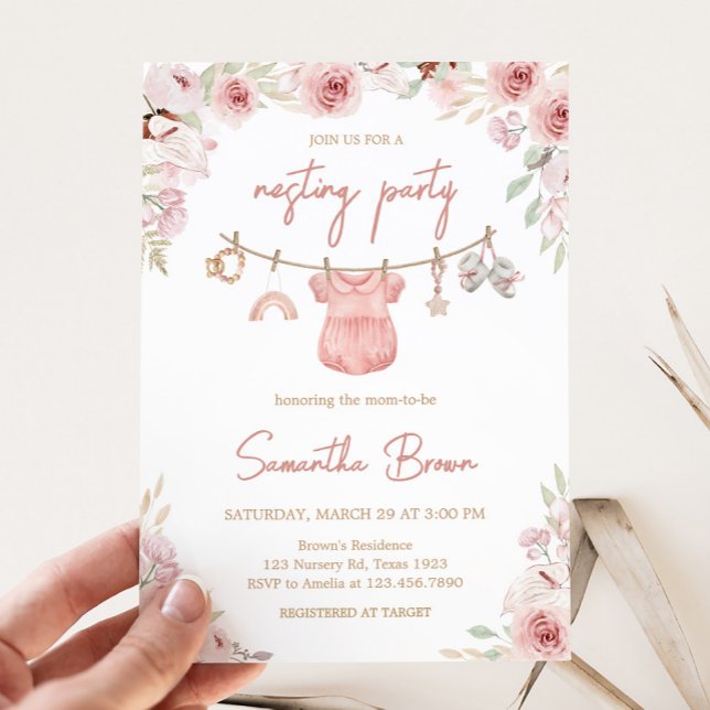 Girl Boho Clothesline Baby Shower Inbjudningar (Boho Clothesline Baby Shower Invitation)