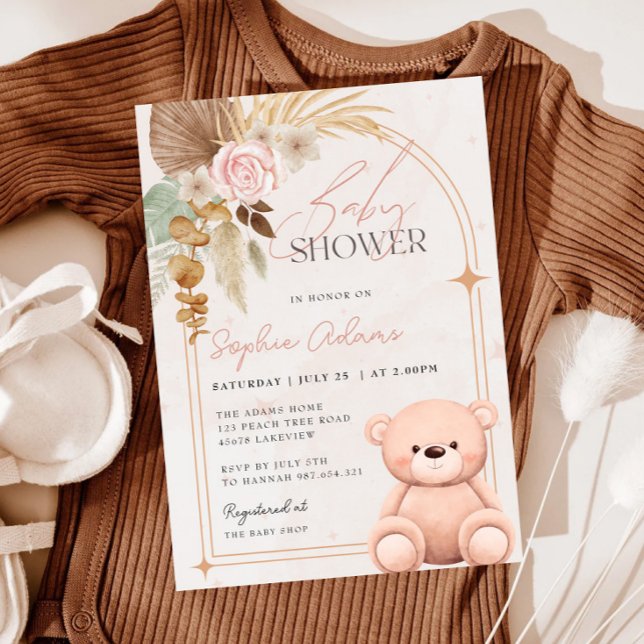 Girl Boho Nalle Rosa Baby Shower Inbjudningar (Skapare uppladdad)