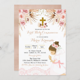 Girl Boho Pampas Blommigt First communion Call Inbjudningar