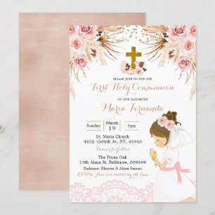 Girl Boho Pampas Blommigt First communion Call Inbjudningar