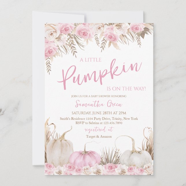 Girl Boho Pumpkin Baby Shower Inbjudningar (Framsida)