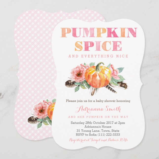 Girl Boho Pumpkin Spice Baby Shower Inbjudan Cards (Fram/baksida)