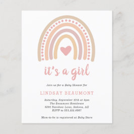 Girl Boho Rainbow Budget Baby Shower-inbjudan