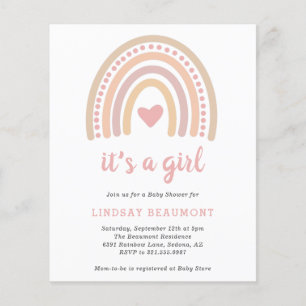 Girl Boho Rainbow Budget Baby Shower-inbjudan