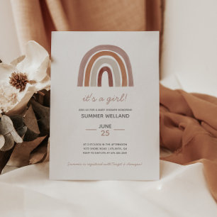 Girl Boho Watercolor Rainbow Baby Shower Inbjudningar