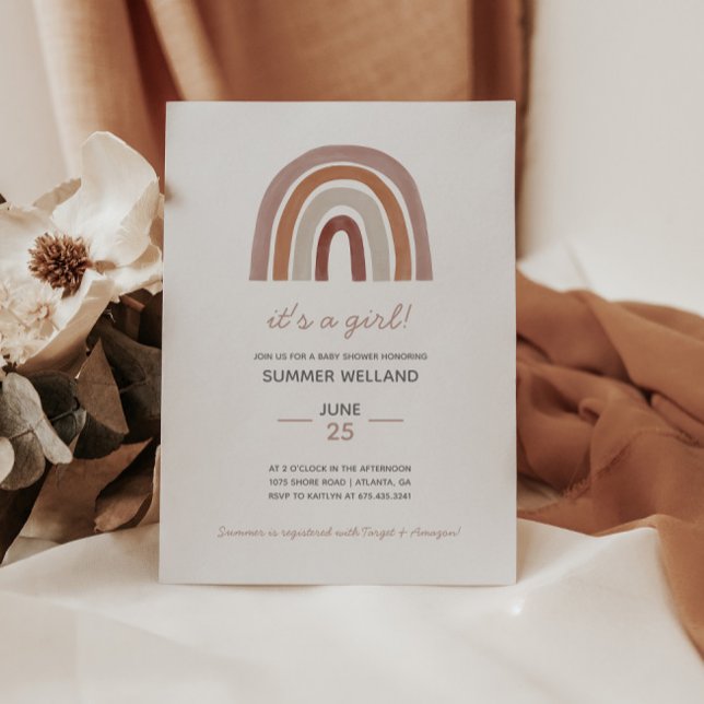 Girl Boho Watercolor Rainbow Baby Shower Inbjudningar (Skapare uppladdad)