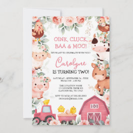 Girl Boskap Rosa Barnyard Birthday-inbjudan Inbjudningar