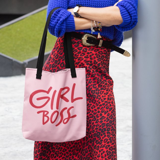 Girl Boss Bold Typography Red & Pink Feminine Tygkasse (Skapare uppladdad)