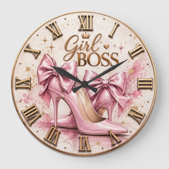Girl Boss Pink High Heels Stor Klocka (Framsida)