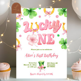 Girl Bow Glitter Lucky One St Patrick 1st Birthday Inbjudningar