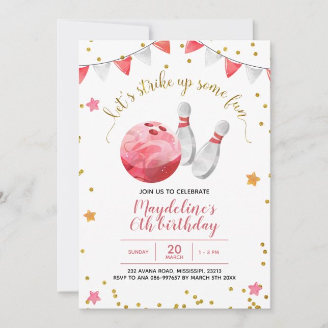 Girl Bowling Birthday-inbjudan Inbjudningar (Framsida)