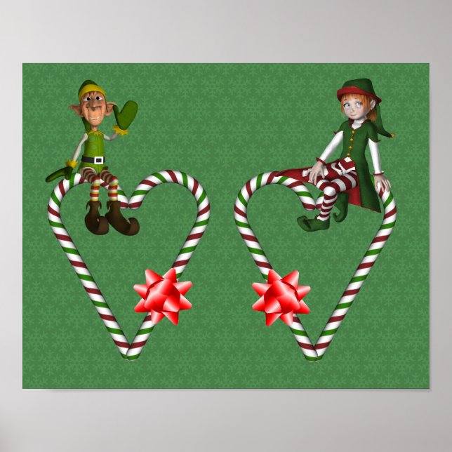 Girl Boy Elf Candy cane Hearts jul Helgdag Poster (Framsidan)