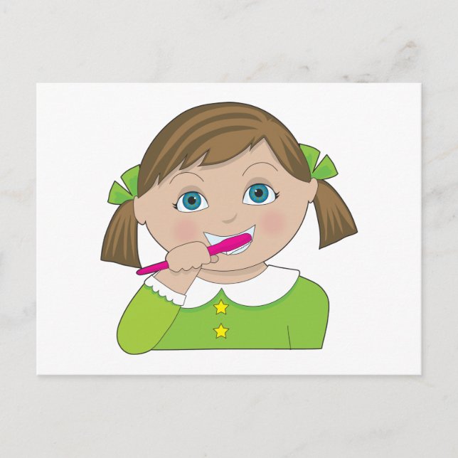 Girl Brushing Teeth Vykort (Framsida)
