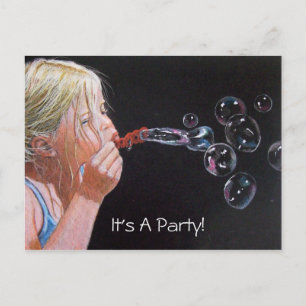 GIRL: BUBBLES: ART: PARTY: INBJUDANDE INBJUDAN VYKORT