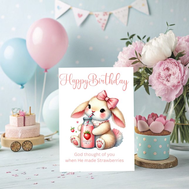 Girl Bunny Christian Greeting Card Kort (Cute Christian Greetings and wishes for your little girl who loves strawberries. )
