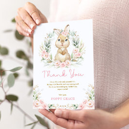 Girl Bunny Rabbit Blommigt Födelsedagsfest Tack Kort