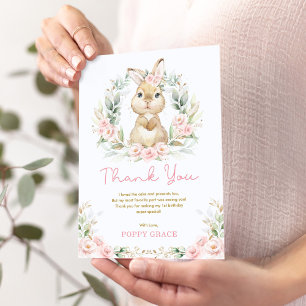 Girl Bunny Rabbit Blommigt Födelsedagsfest Tack Kort