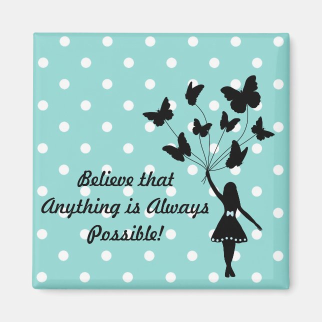 Girl Butterfly Balloons Dream Motivation Simple Magnet (Framsidan)
