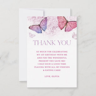 Girl Butterfly Theme 1st Birthday Party Tack Kort
