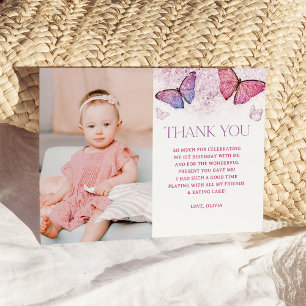 Girl Butterfly Theme 1st Birthday Party Tack Kort
