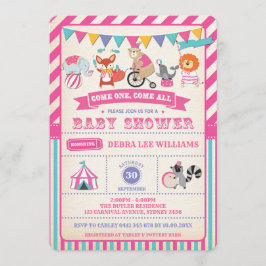Girl Carnival Circus Animals Baby Shower Inbjudan