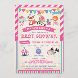 Girl Carnival Circus Animals Baby Shower Inbjudan