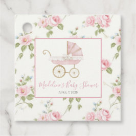 Girl Carriage Rosa Blommigt & Gingham Gåvor Etiketter