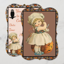 Girl Carving Apple Halloween-inbjudan