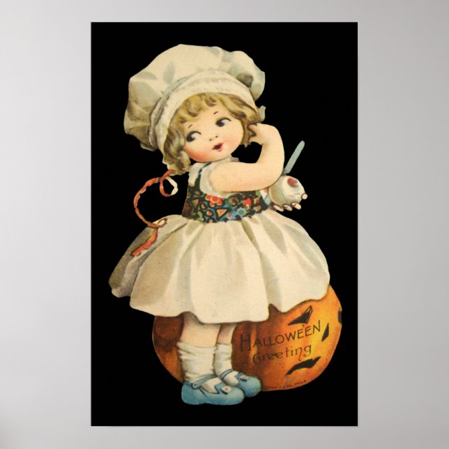 Girl Carving Apple Halloween Poster (Framsidan)