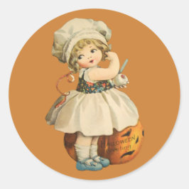 Girl Carving Apple Halloween Stickers Runt Klistermärke