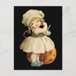 Girl Carving Apple Halloween-vykort Vykort