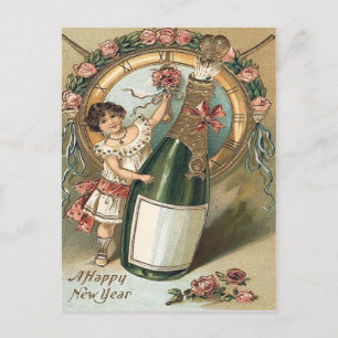Girl Champagne Flaska Ro Clock Vykort