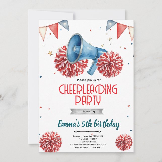 Girl Cheerleader party Invitation  Inbjudningar (Framsida)