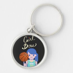 Girl Chef Basketball Rund Silverfärgad Nyckelring