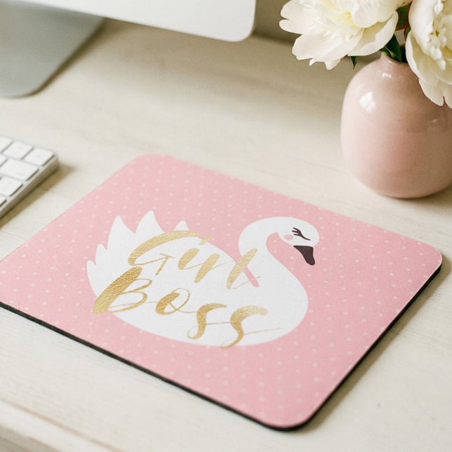 Girl Chef | Chic Girly White Svan & Polka Dot Musmatta (Girl Boss | Chic Girly White Swan & Polka Dot Mouse Pad)